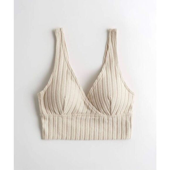 Hollister Gilly Hicks ribbed knit longline bralette v neck beige stretch lounge - Picture 1 of 6